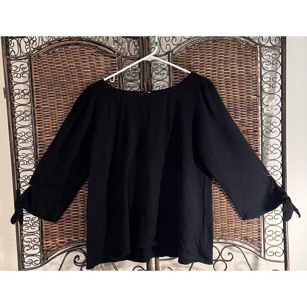 Max Studios‎ Womens Black Sweater With Knotted Sleeves Small Scooped Neckline